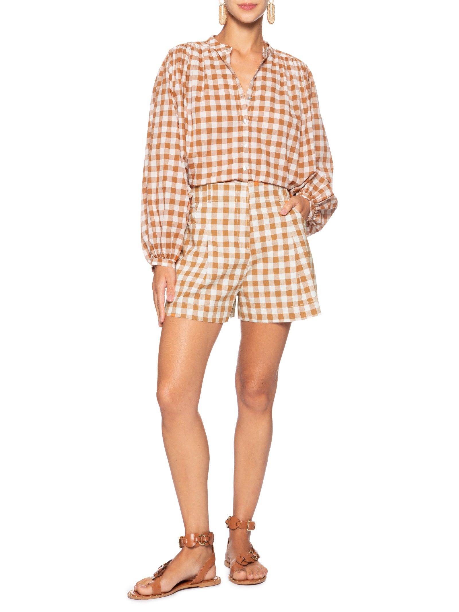 Camisa Feminina Algodão Vichy Bege Dress To