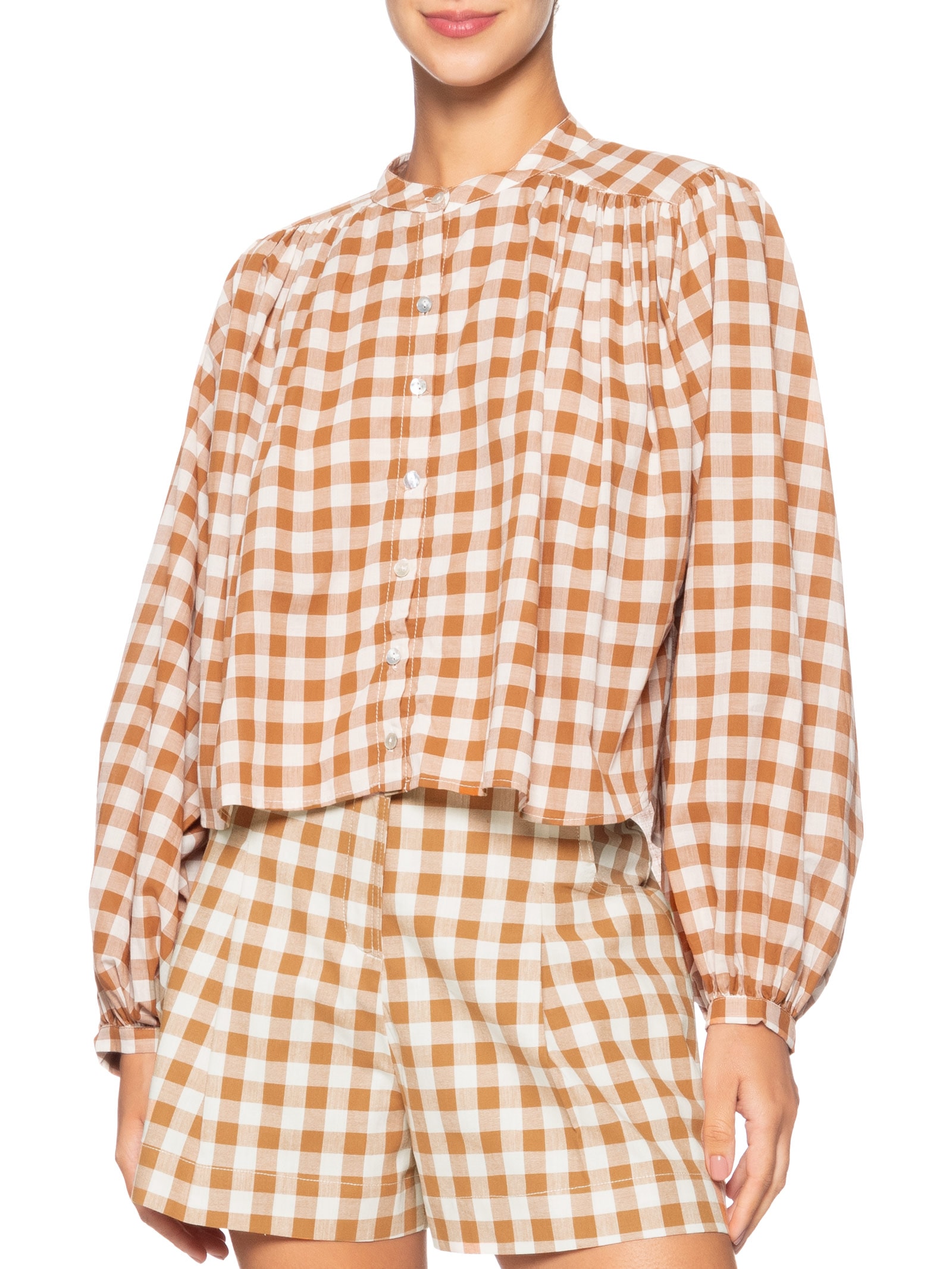 Camisa Feminina Algodão Vichy Bege Dress To