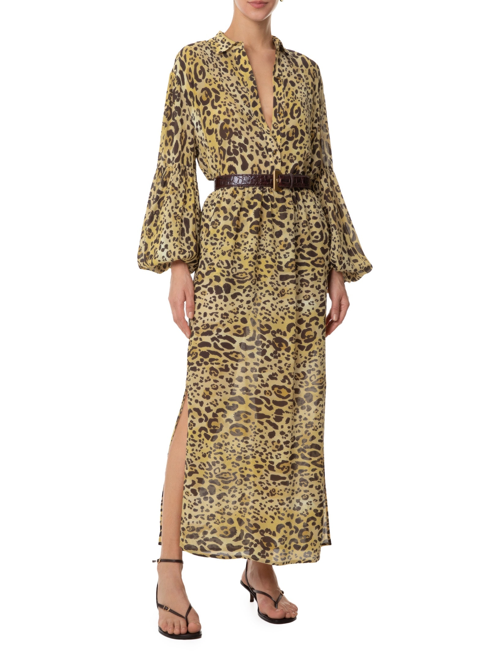 Camisa Feminina Alongada Com Botões Estampa Onça Aqua Animal Print Animale