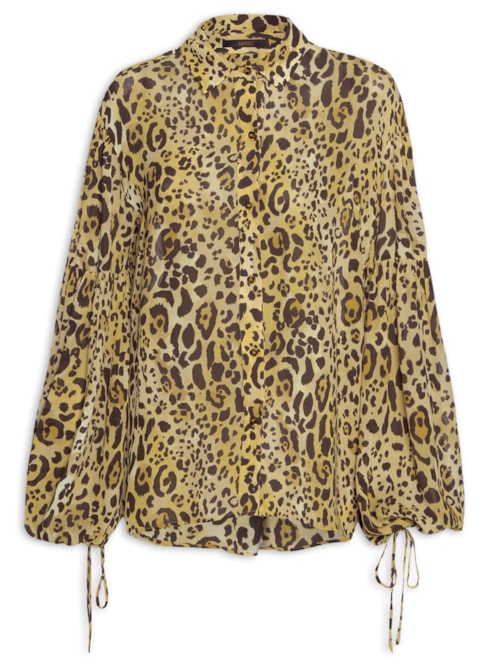 Camisa Feminina Alongada Com Botões Estampa Onça Aqua - Animal Print