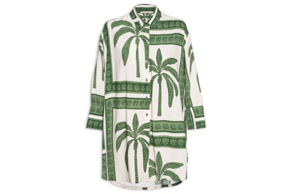 Camisa Feminina Alongada Estampa Lenço Coqueiro - Verde