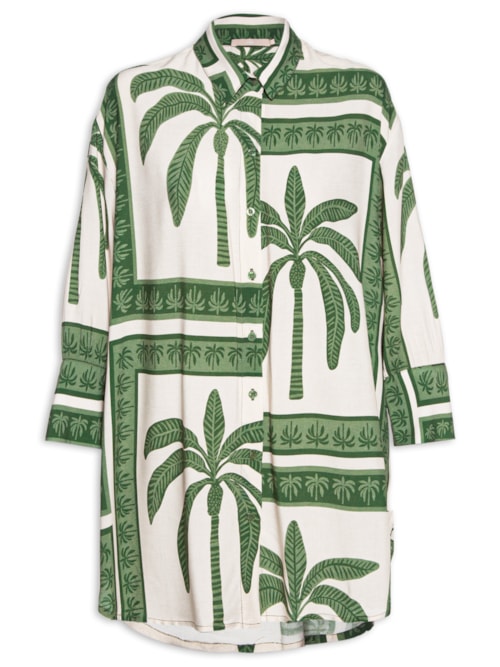 Camisa Feminina Alongada Estampa Lenço Coqueiro – Verde