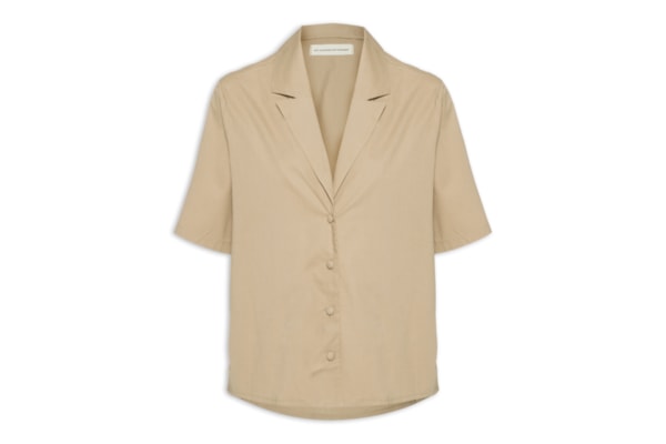 Camisa Feminina Alongada Manga Média - Bege