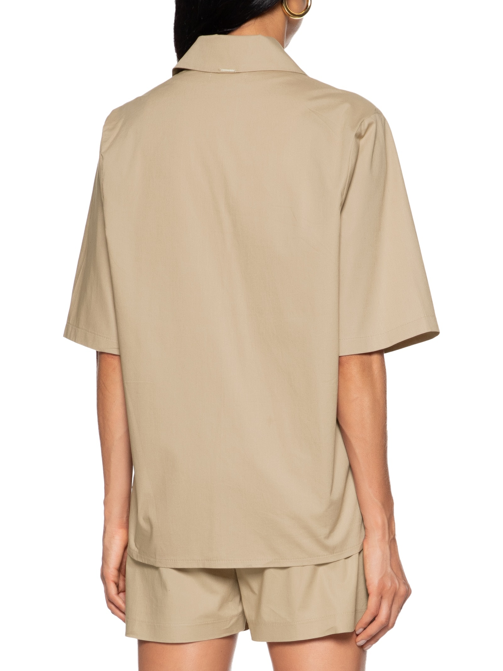 Camisa Feminina Alongada Manga Média Bege My Favorite Things