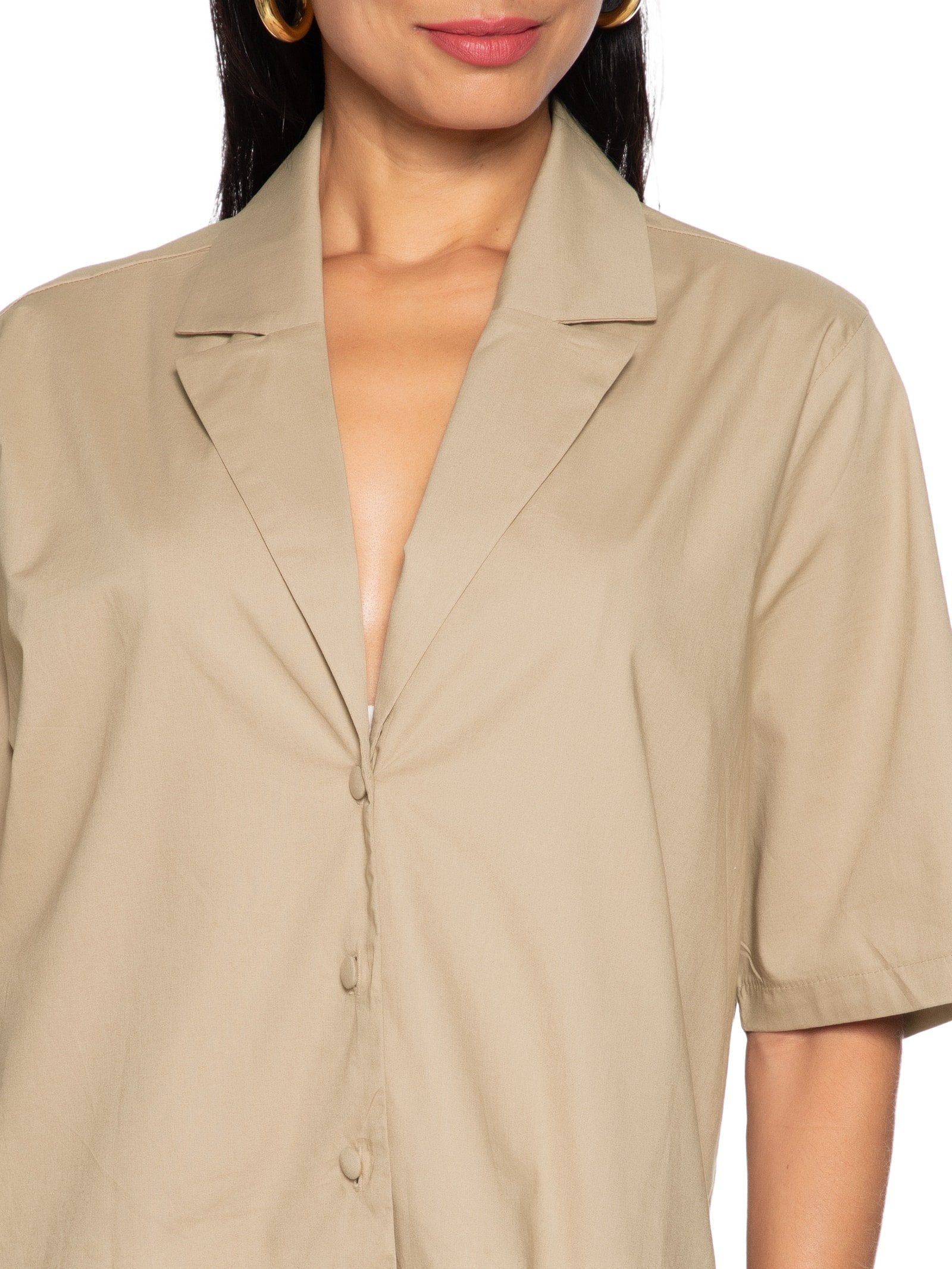 Camisa Feminina Alongada Manga Média Bege My Favorite Things