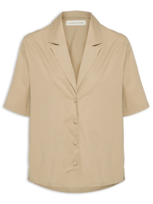 Camisa Feminina Alongada Manga Média - Bege