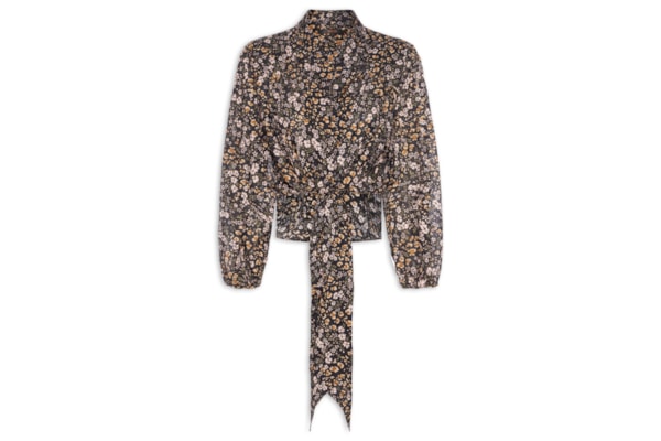 Camisa Feminina Amarração Liberty Onça Flor - Preto