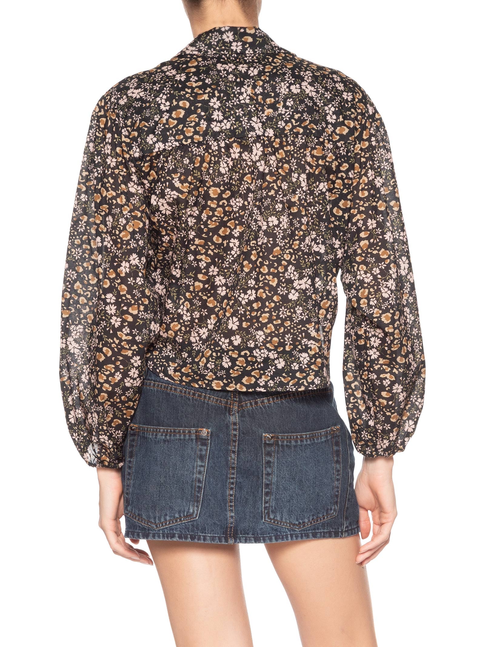 Camisa Feminina Amarração Liberty Onça Flor Preto Animale