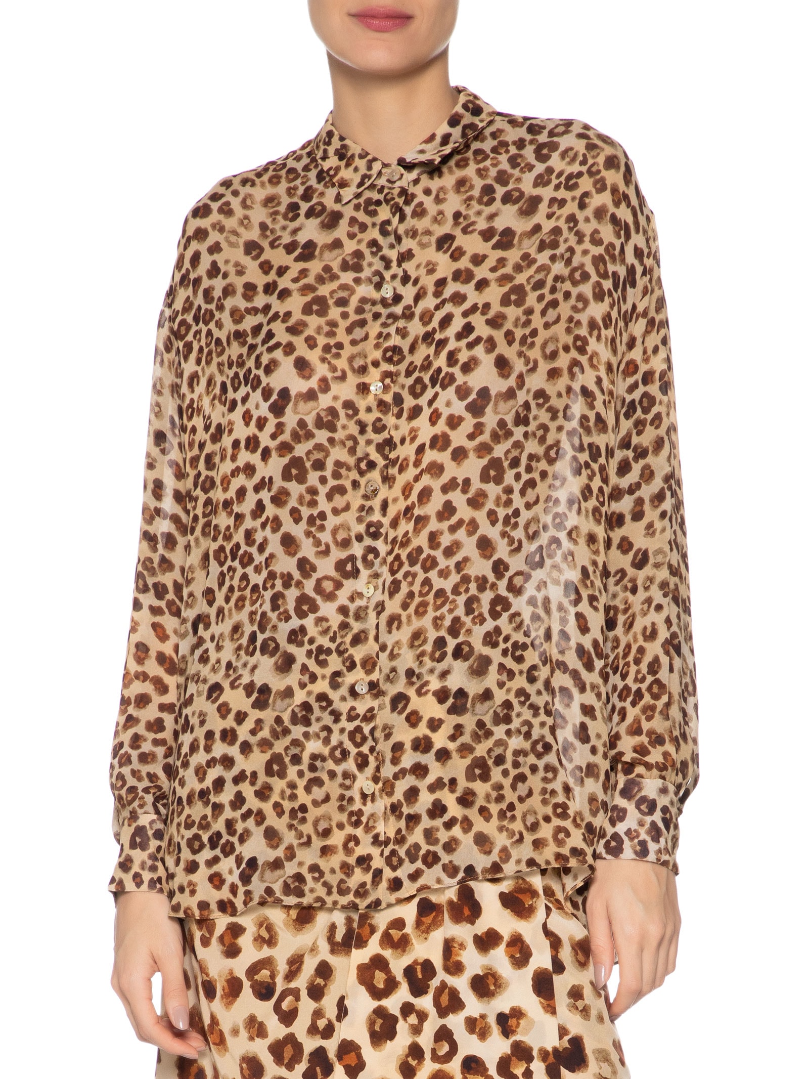 Camisa Feminina Ampla Onça Concha Marrom Animale