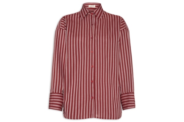 Camisa Feminina Ampla Tricoline Listras Bisous - Vermelho