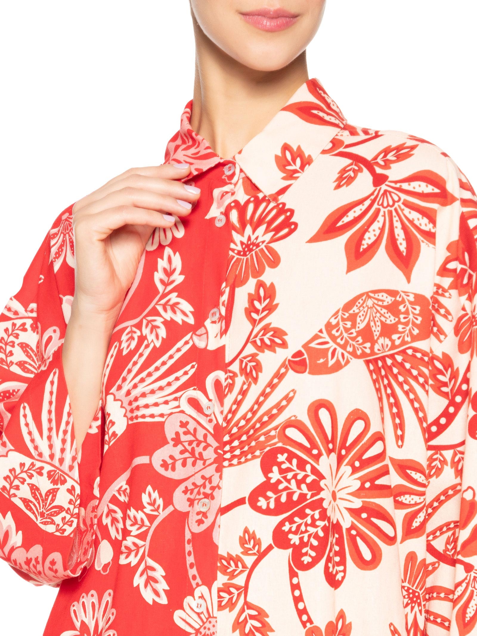Camisa Feminina Arara Floral Vermelho Farm