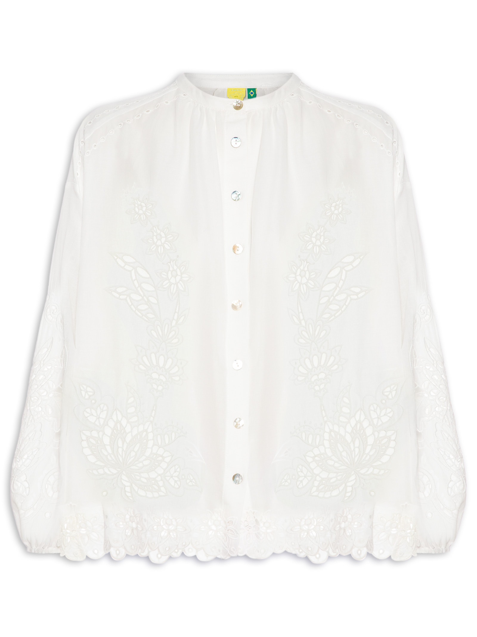 Camisa Feminina Artesanal Bordada Richelieu Branco Farm