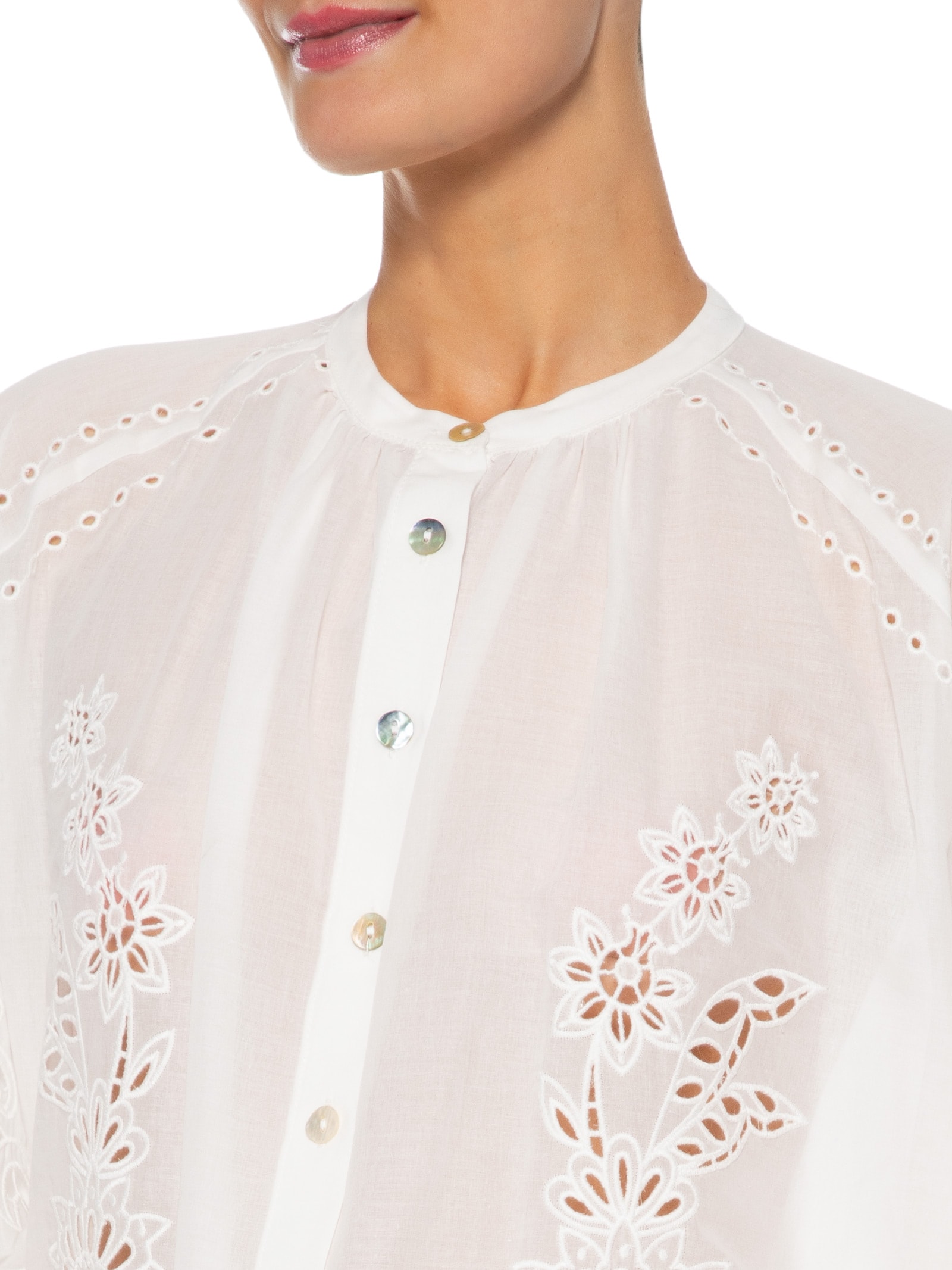 Camisa Feminina Artesanal Bordada Richelieu Branco Farm