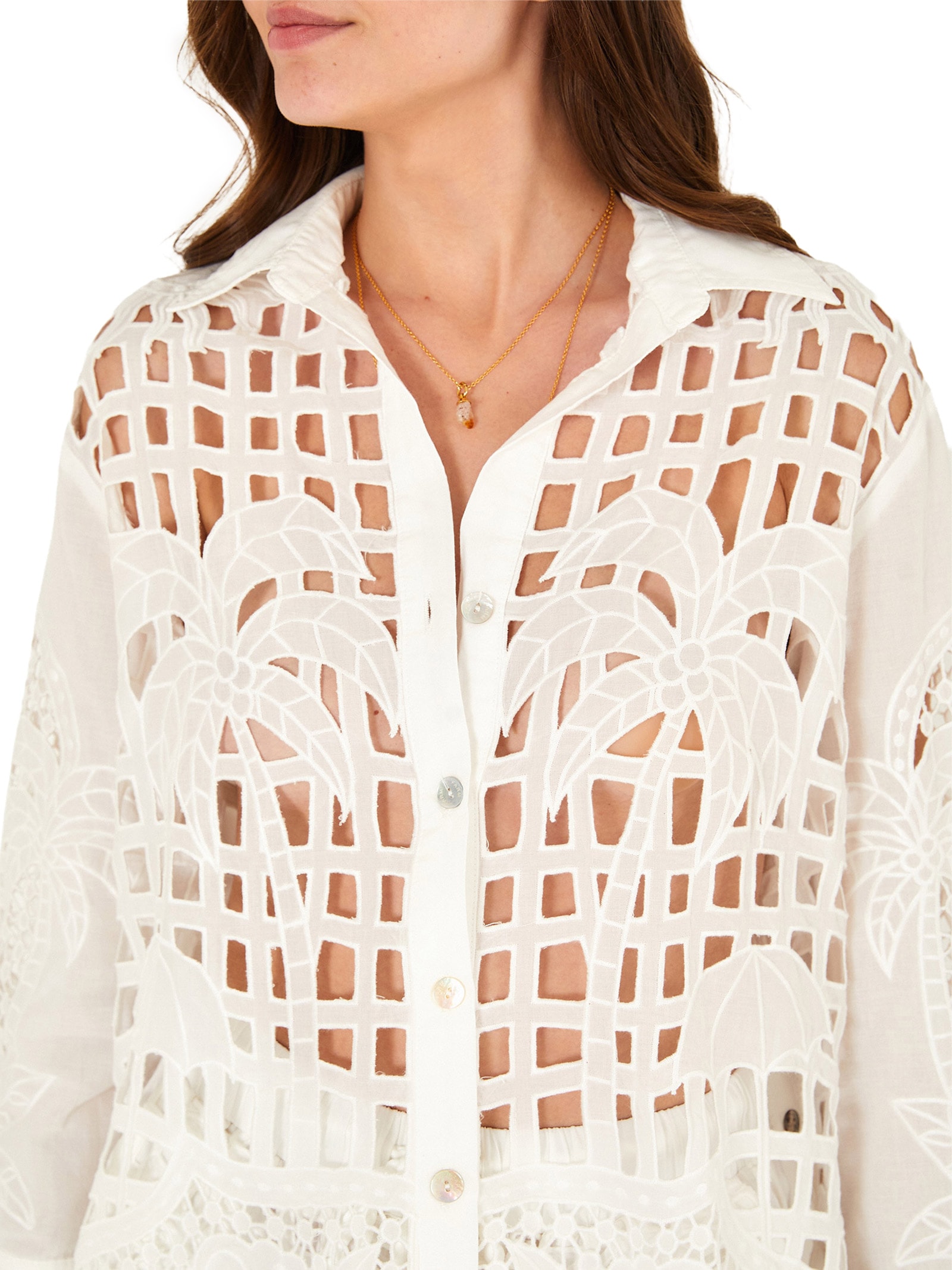 Camisa Feminina Artesanal Listra Tropical Branco Farm Praia