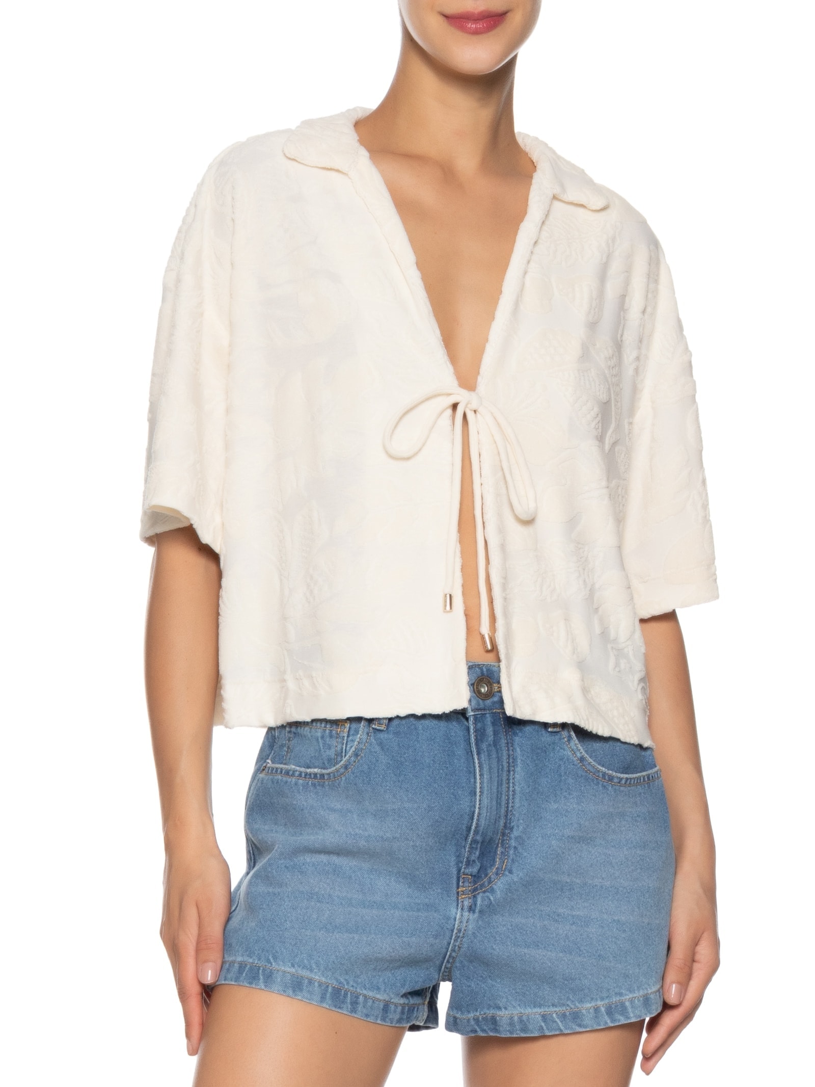 Camisa Feminina Atoalhada Branco Farm Praia