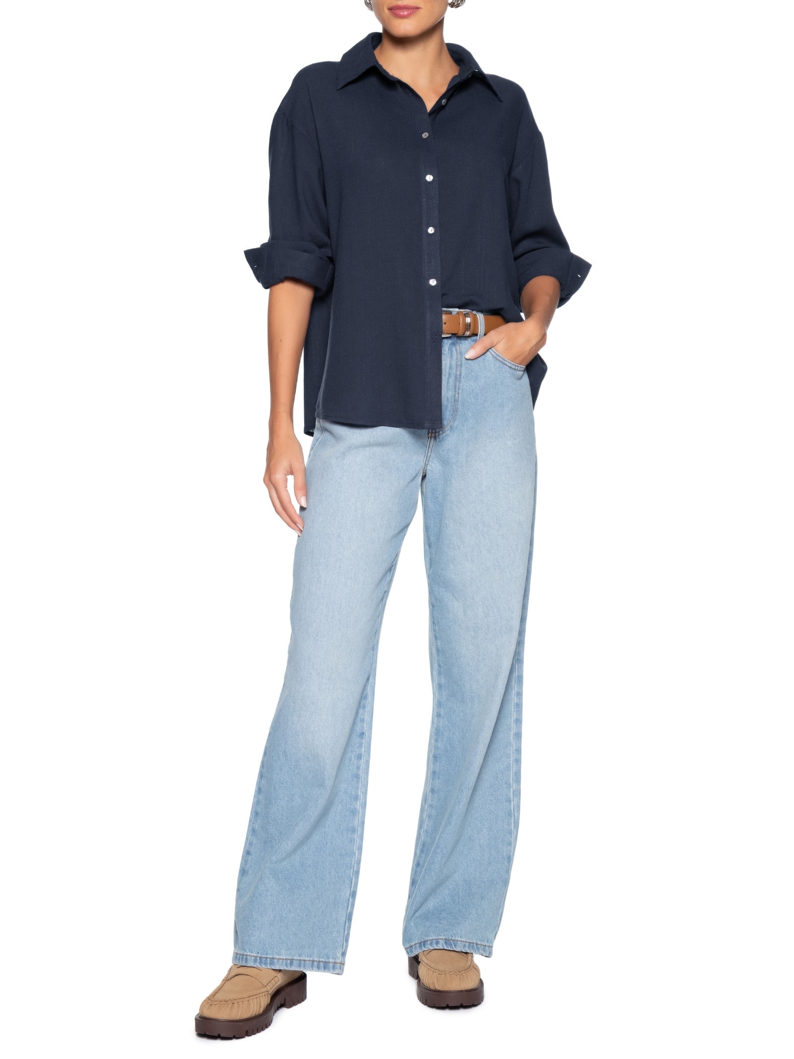 Camisa Feminina Básica Azul Basiq