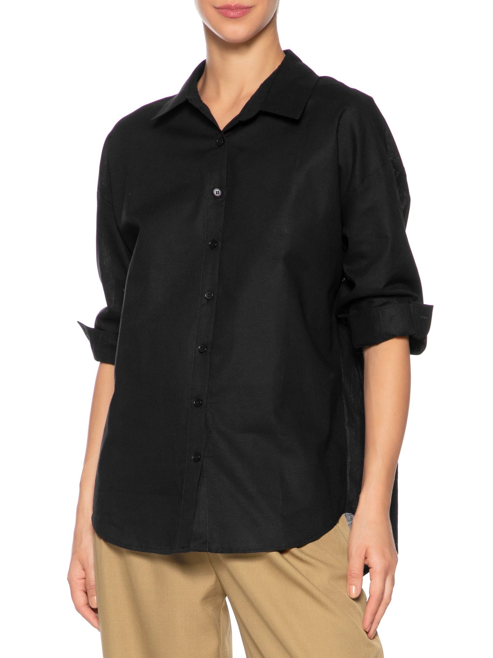 Camisa Feminina Básica Barra Mullet Preto Basiq