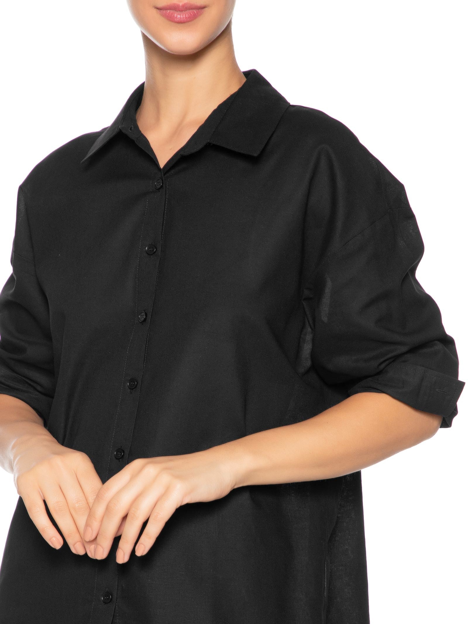 Camisa Feminina Básica Barra Mullet Preto Basiq