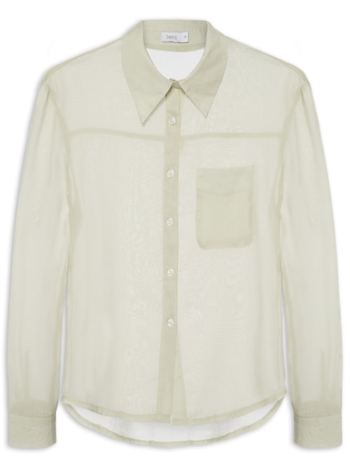 Camisa Feminina Básica Com Bolso – Bege
