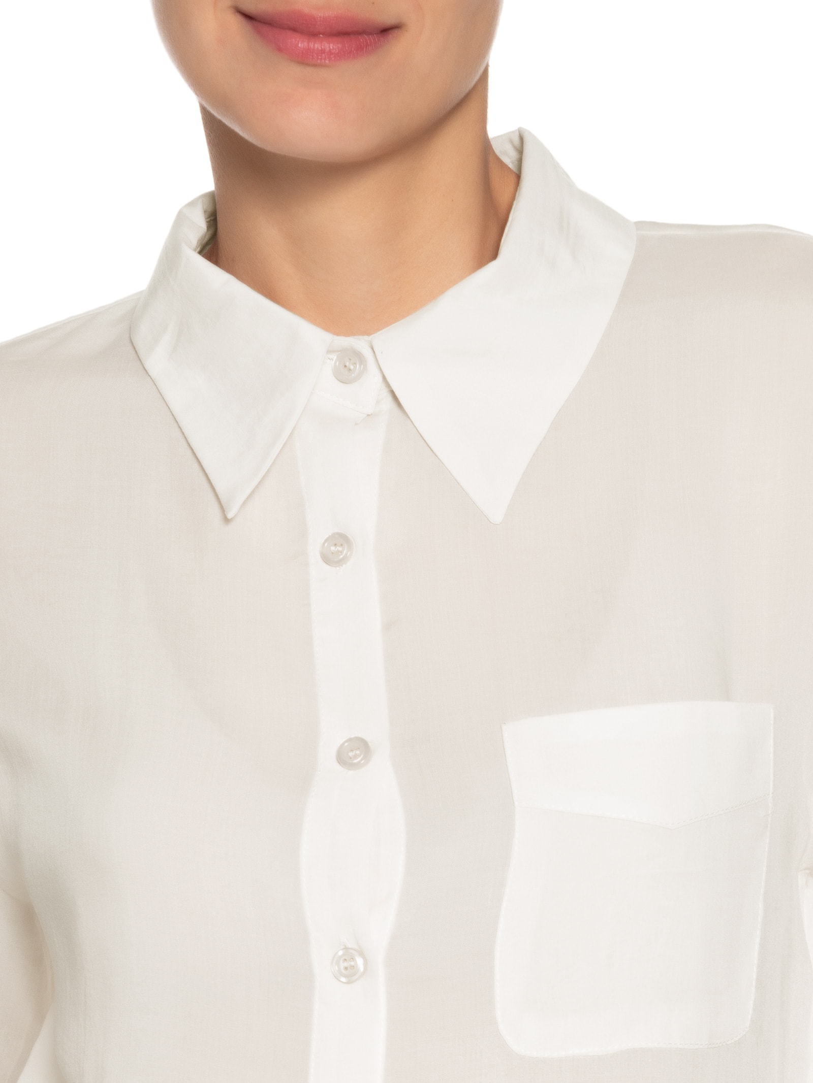 Camisa Feminina Básica Com Bolso Branco Basiq