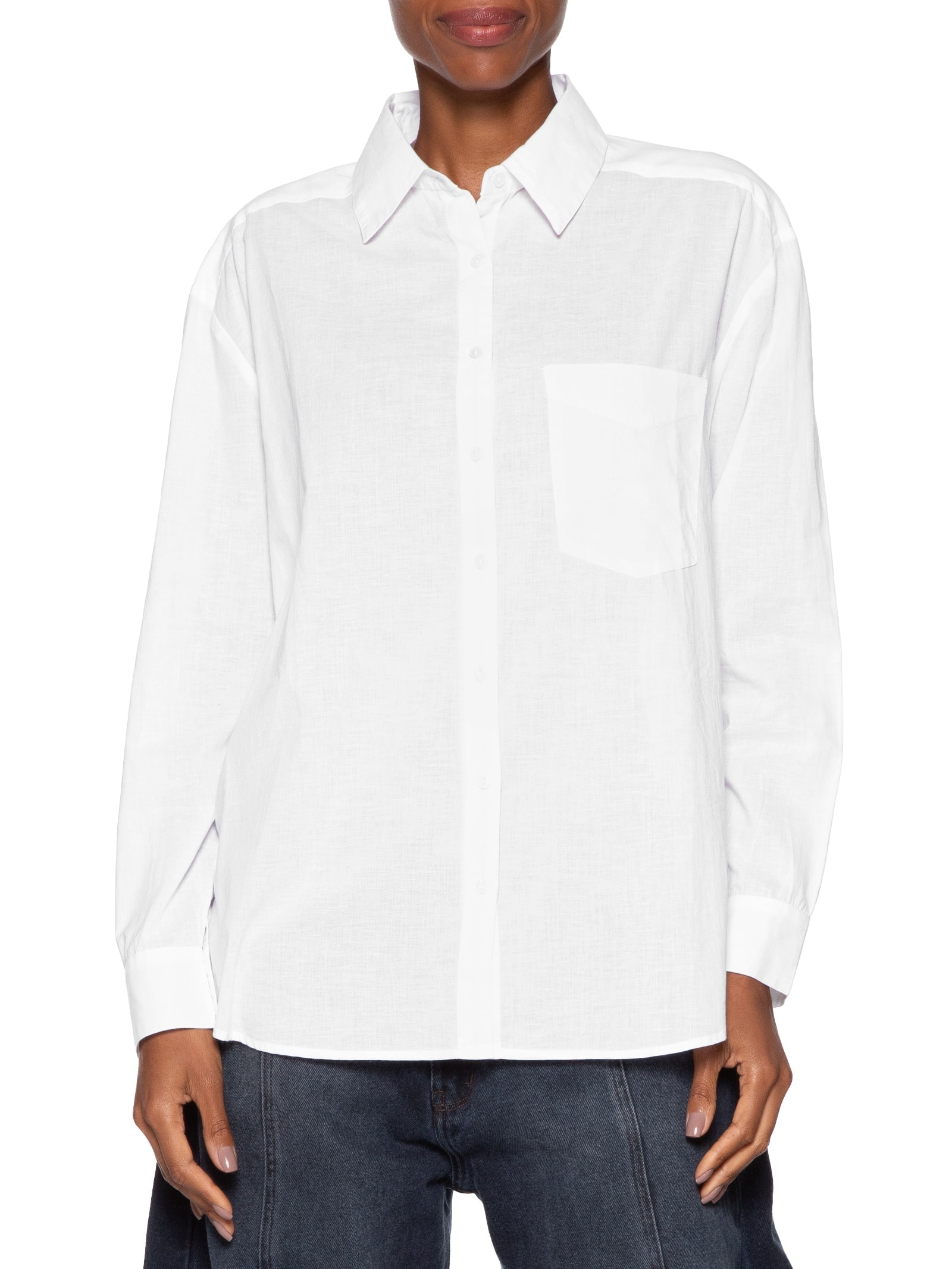 Camisa Feminina Básica Com Bolso Branco Animale Jeans