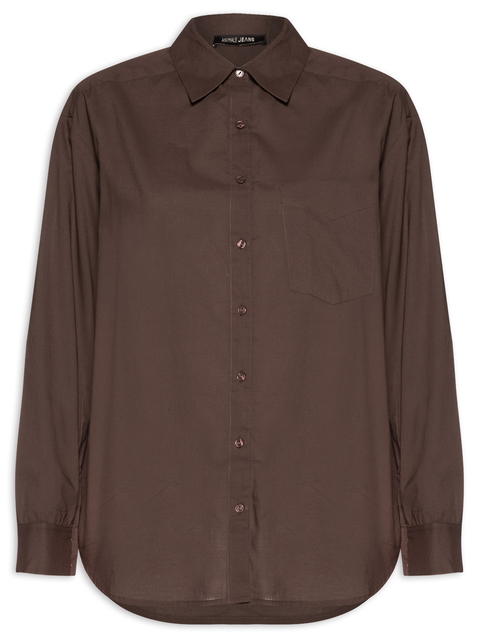 Camisa Feminina Básica Com Bolso Marrom Animale Jeans