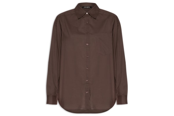 Camisa Feminina Básica Com Bolso - Marrom