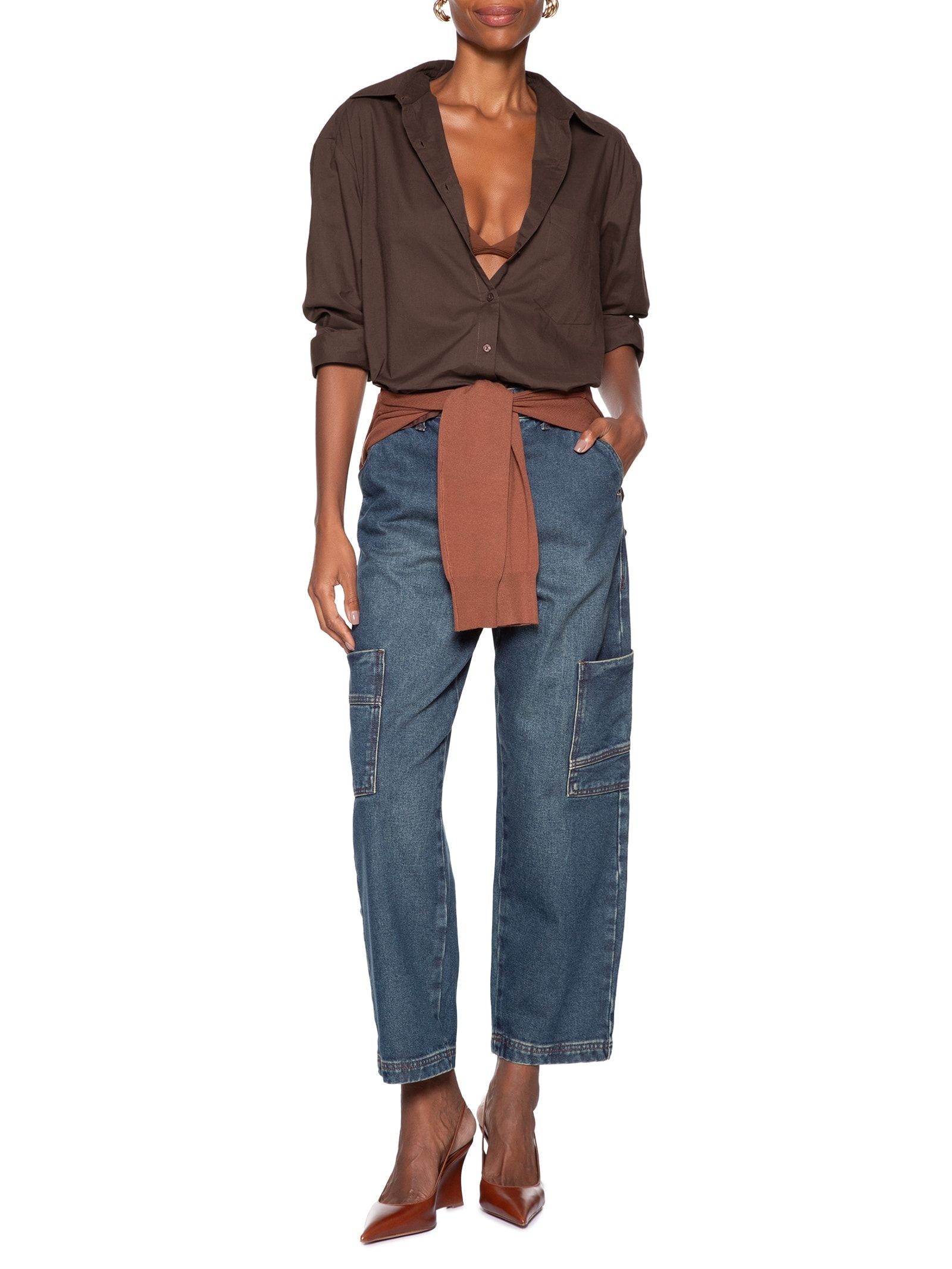 Camisa Feminina Básica Com Bolso Marrom Animale Jeans