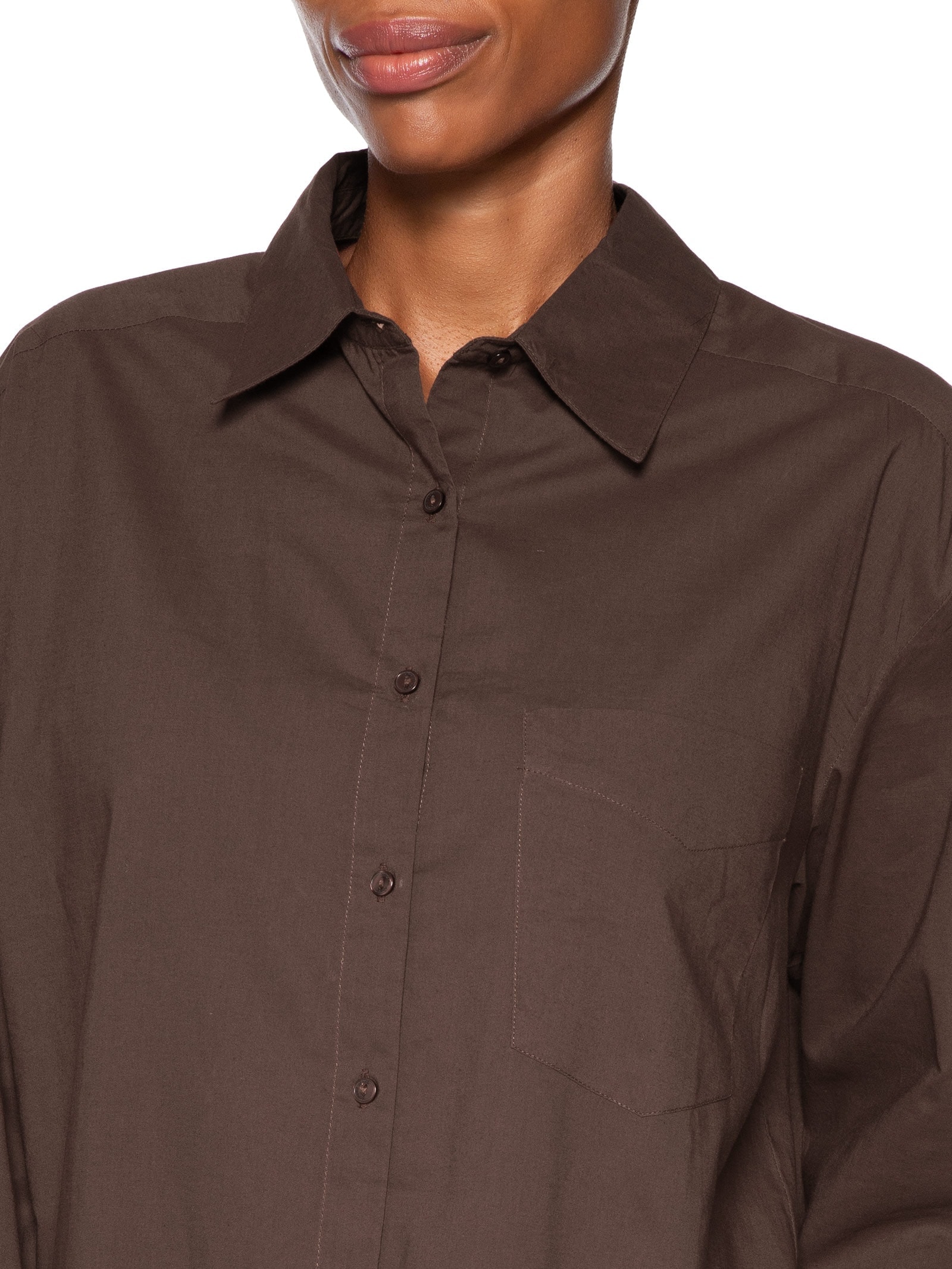 Camisa Feminina Básica Com Bolso Marrom Animale Jeans