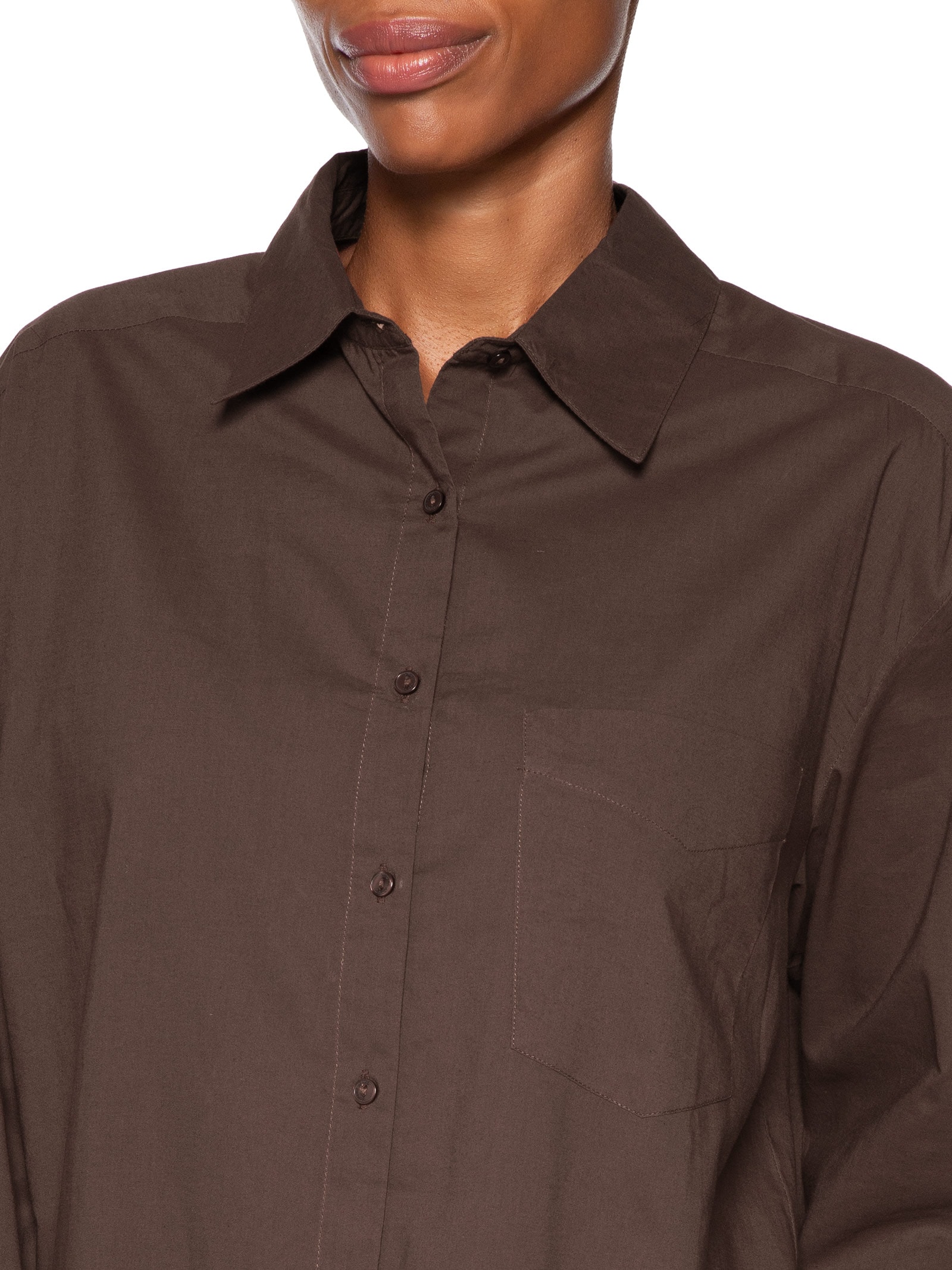 Camisa Feminina Básica Com Bolso Marrom Animale Jeans