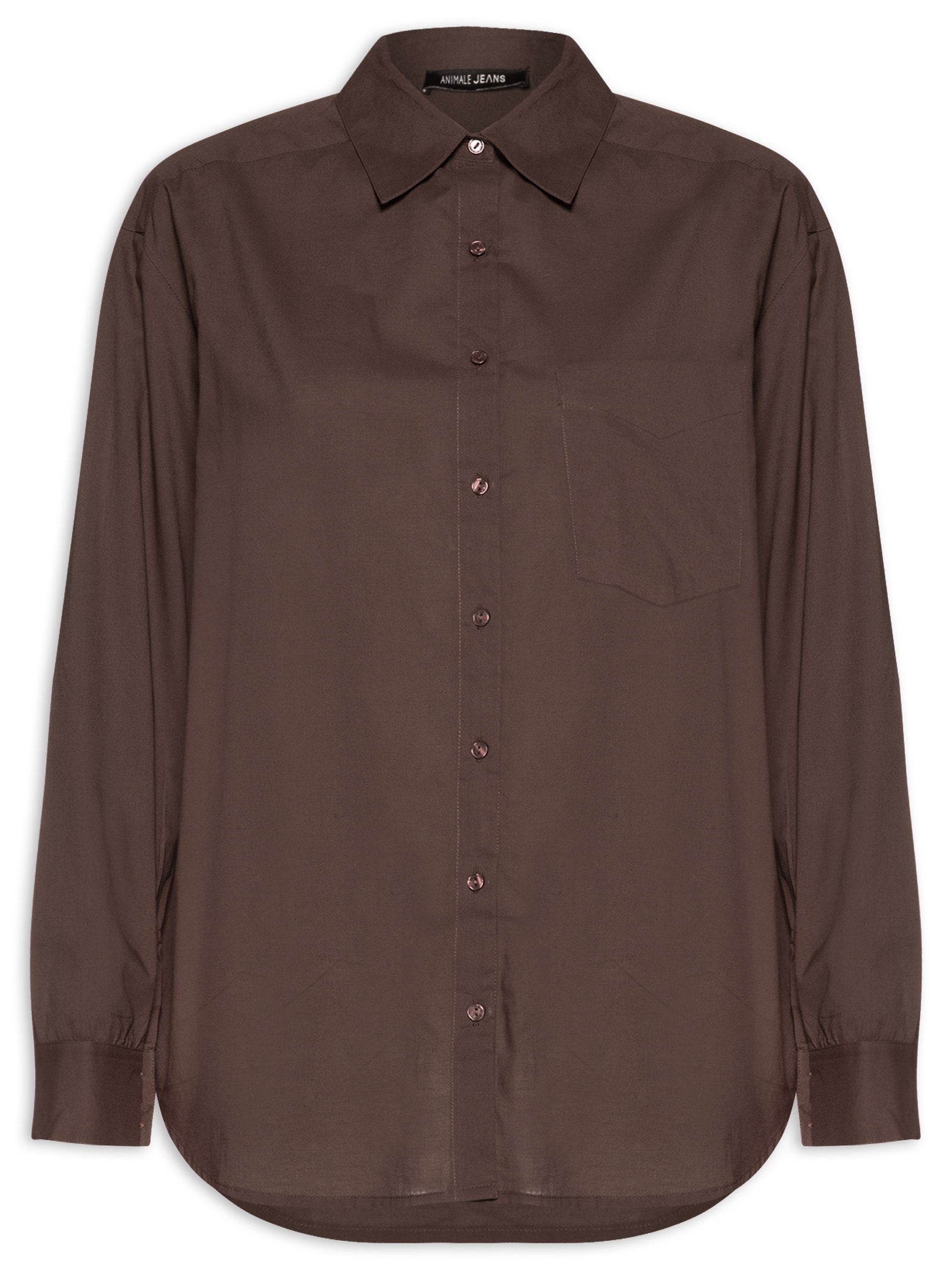 Camisa Feminina Básica Com Bolso Marrom Animale Jeans