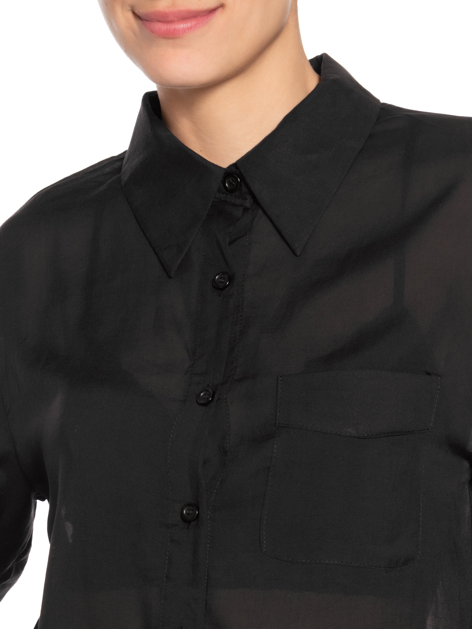 Camisa Feminina Básica Com Bolso Preto Basiq