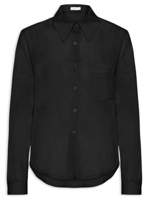 Camisa Feminina Básica Com Bolso – Preto