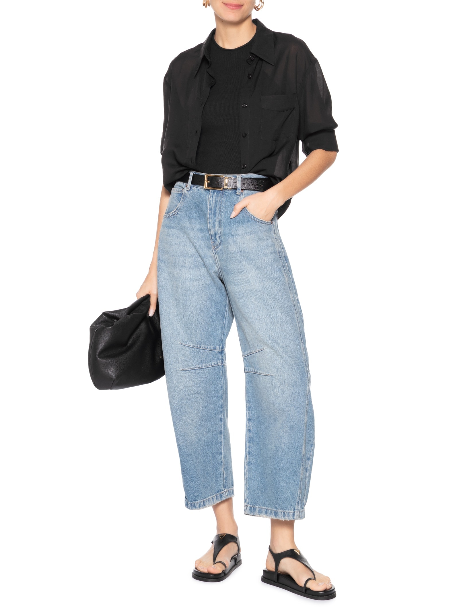 Camisa Feminina Básica Com Bolso Preto Basiq