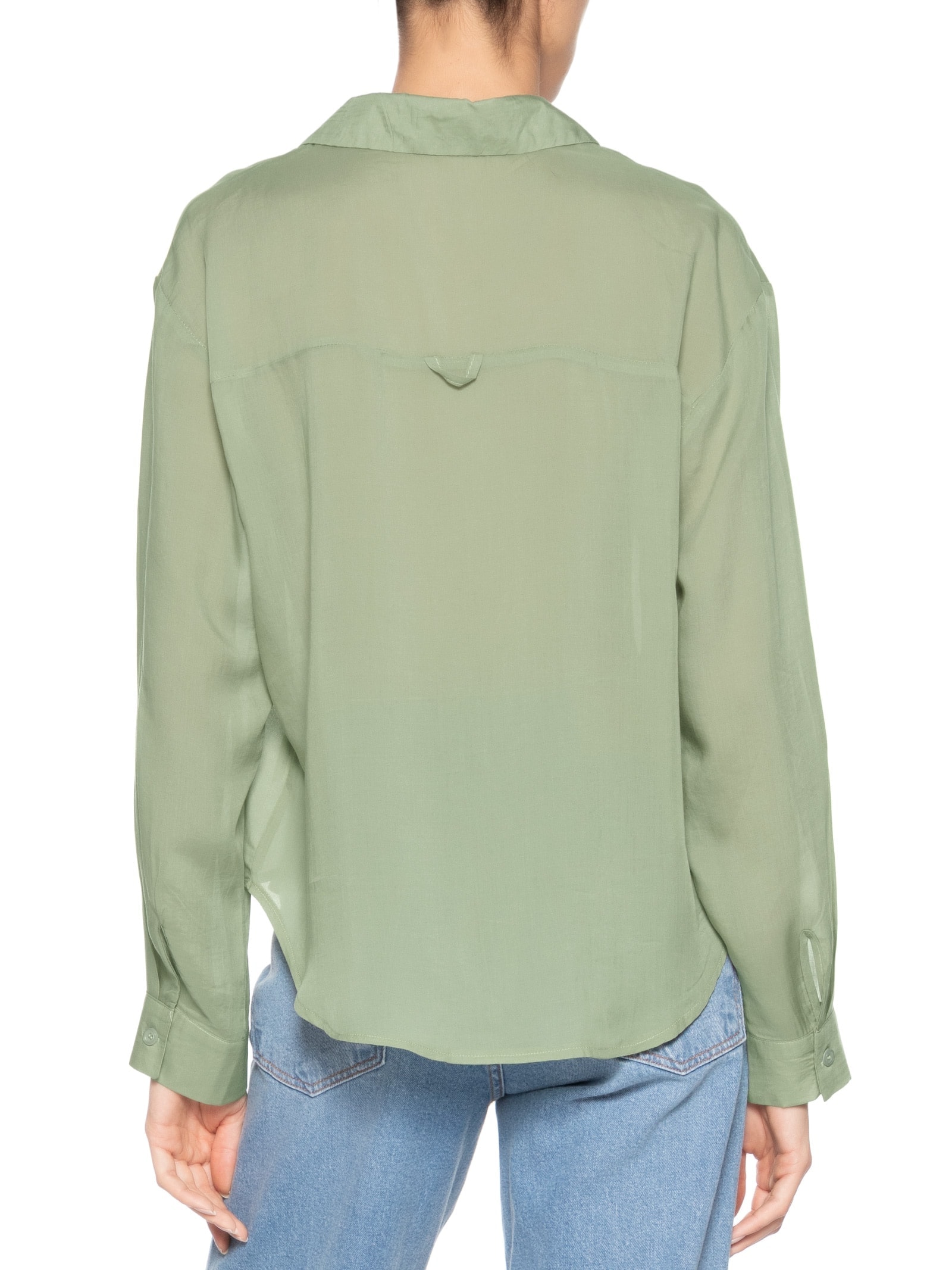 Camisa Feminina Básica Com Bolso Verde Basiq