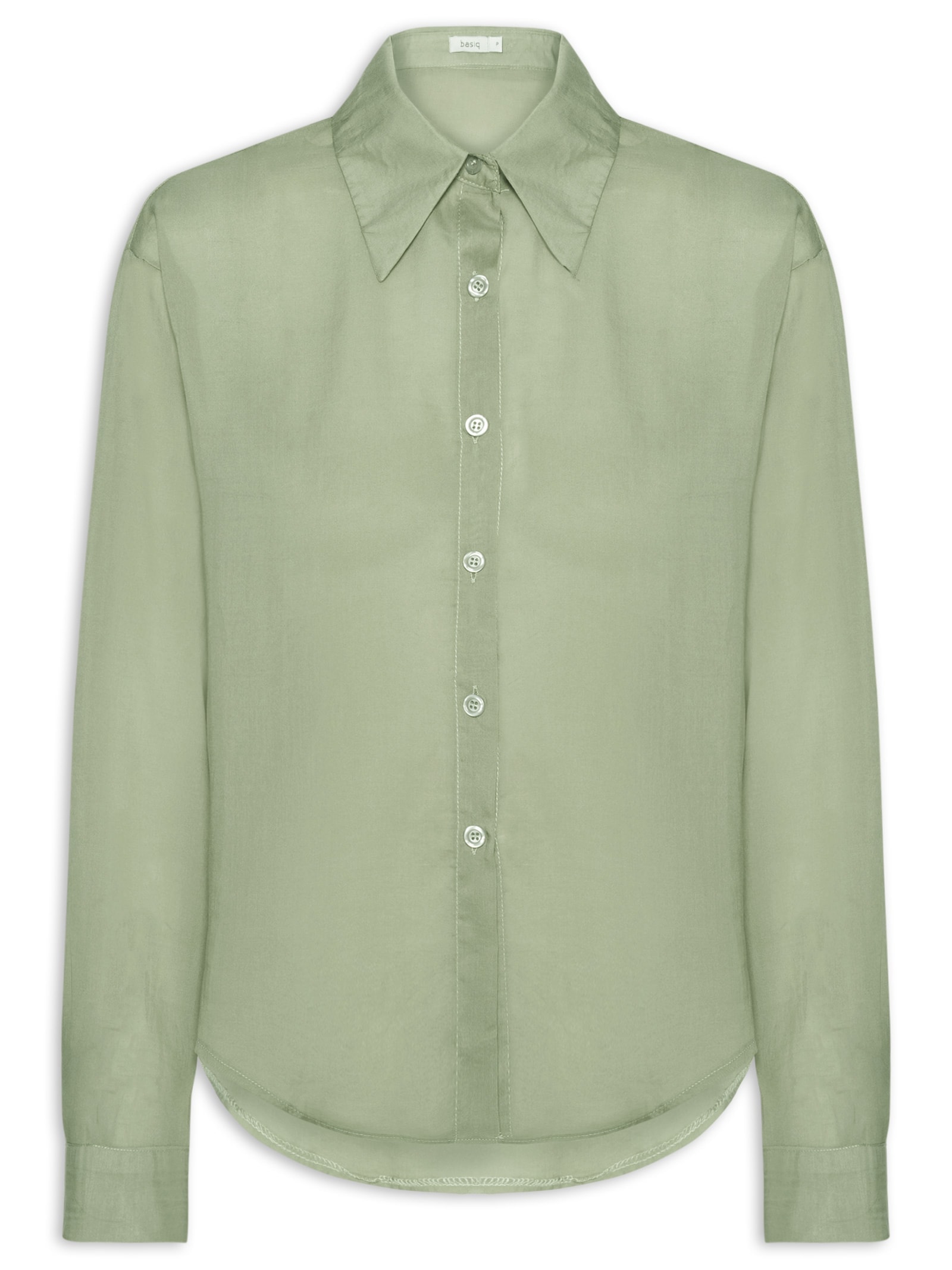 Camisa Feminina Básica Com Bolso Verde Basiq