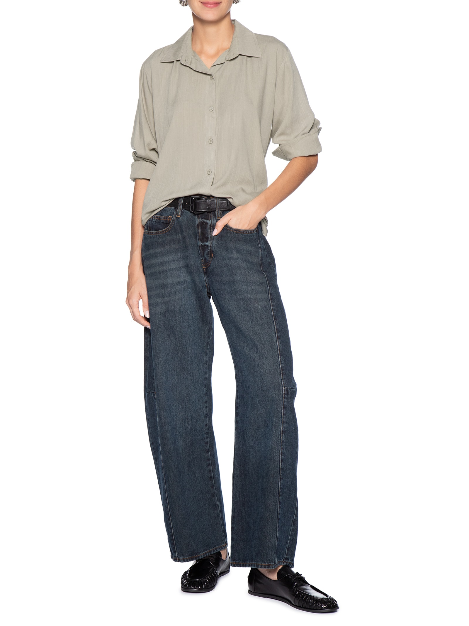 Camisa Feminina Básica Manga Longa Cinza Basiq