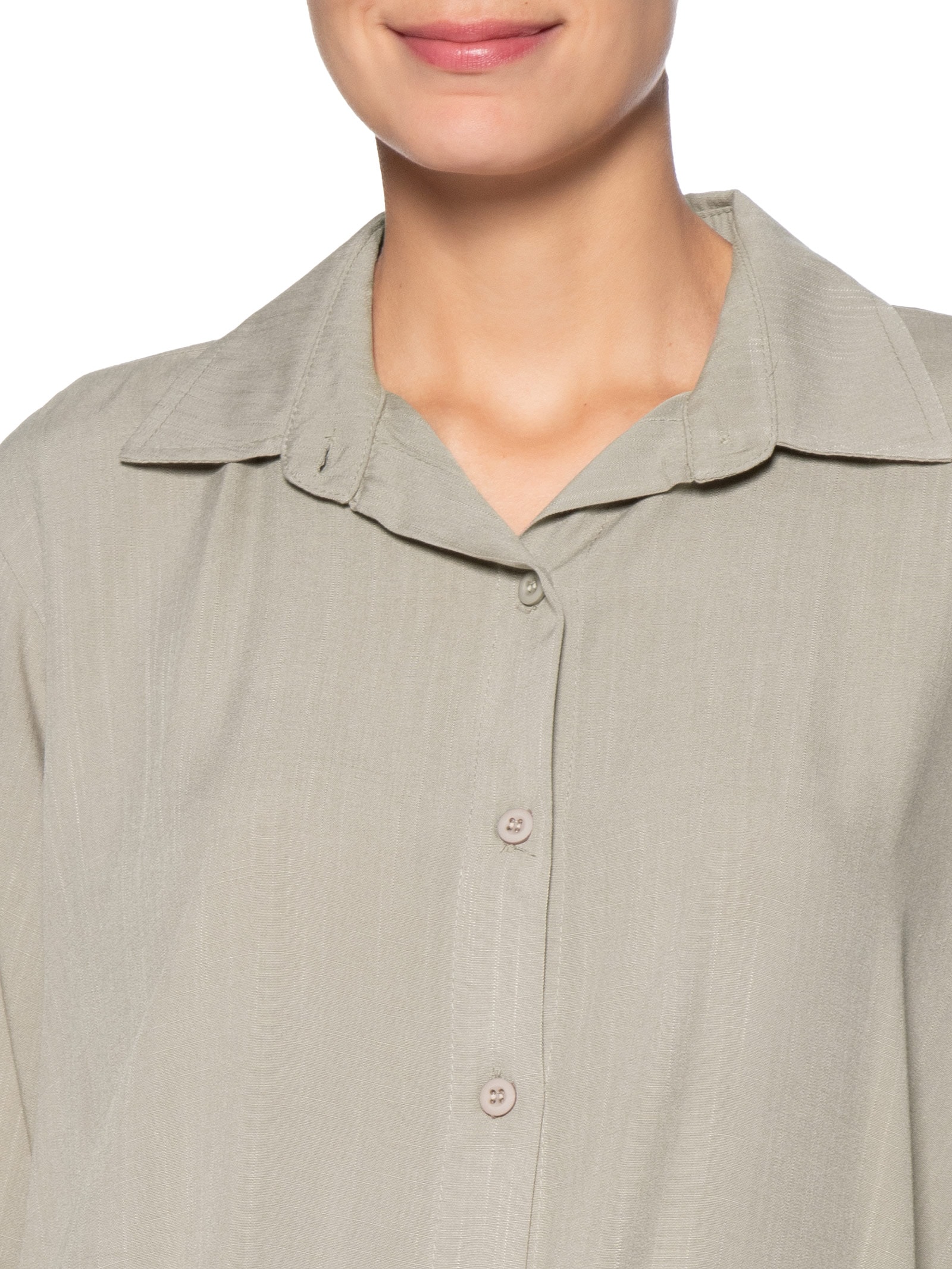 Camisa Feminina Básica Manga Longa Cinza Basiq