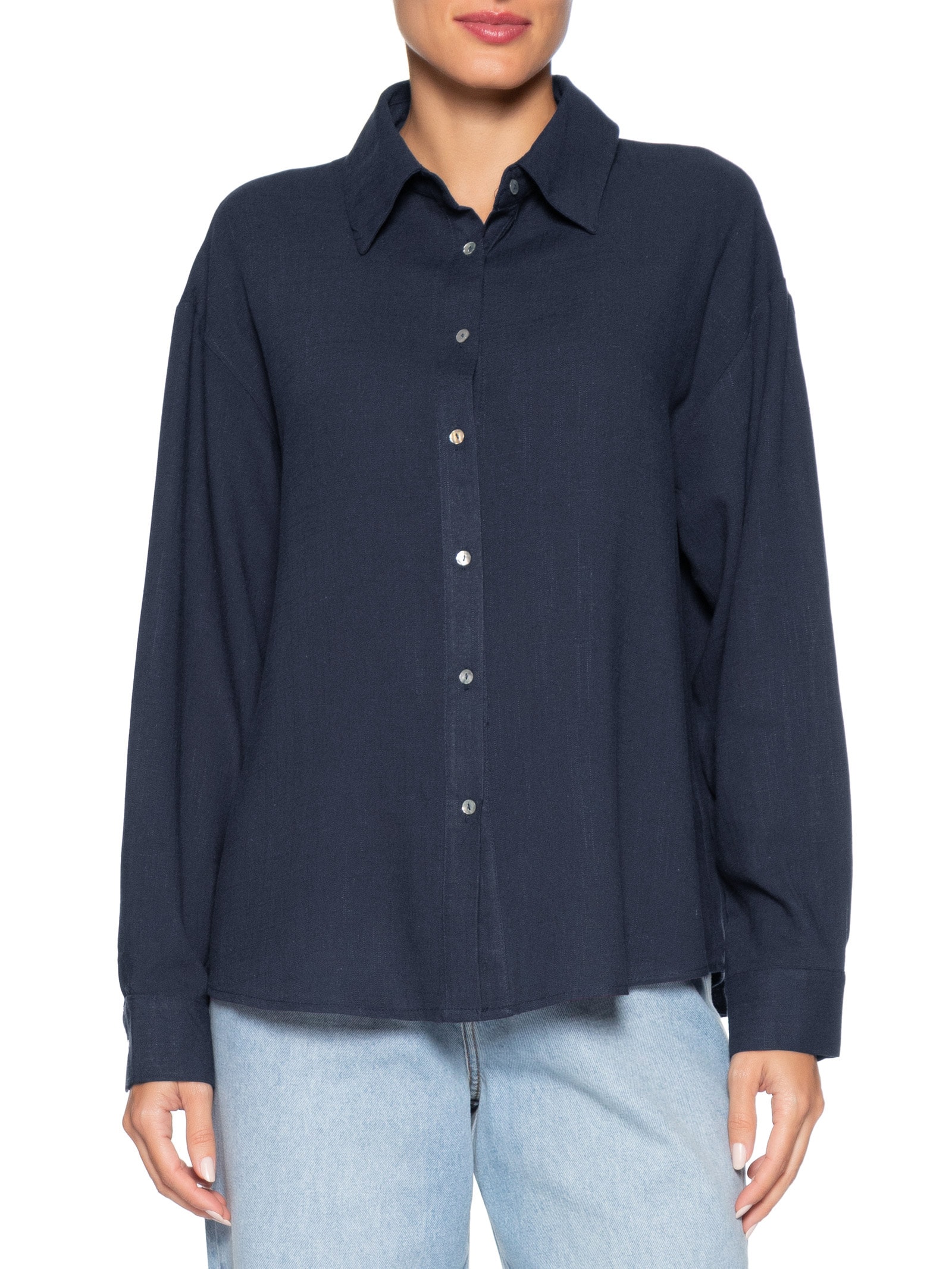 Camisa Feminina Básica – Azul Basiq