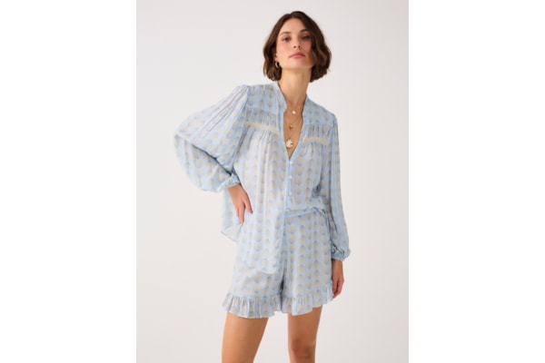 Camisa Feminina Bata Estampa Mar Sereno - Azul