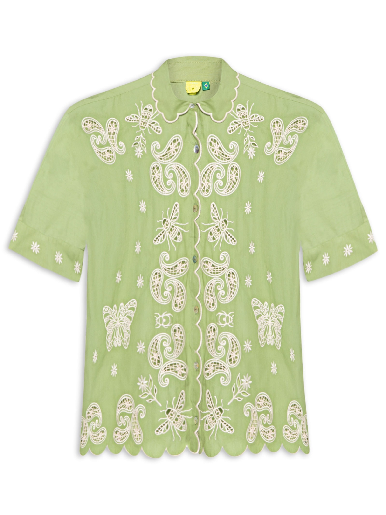 Camisa Feminina Bordada Bandanas Jardim Verde Farm