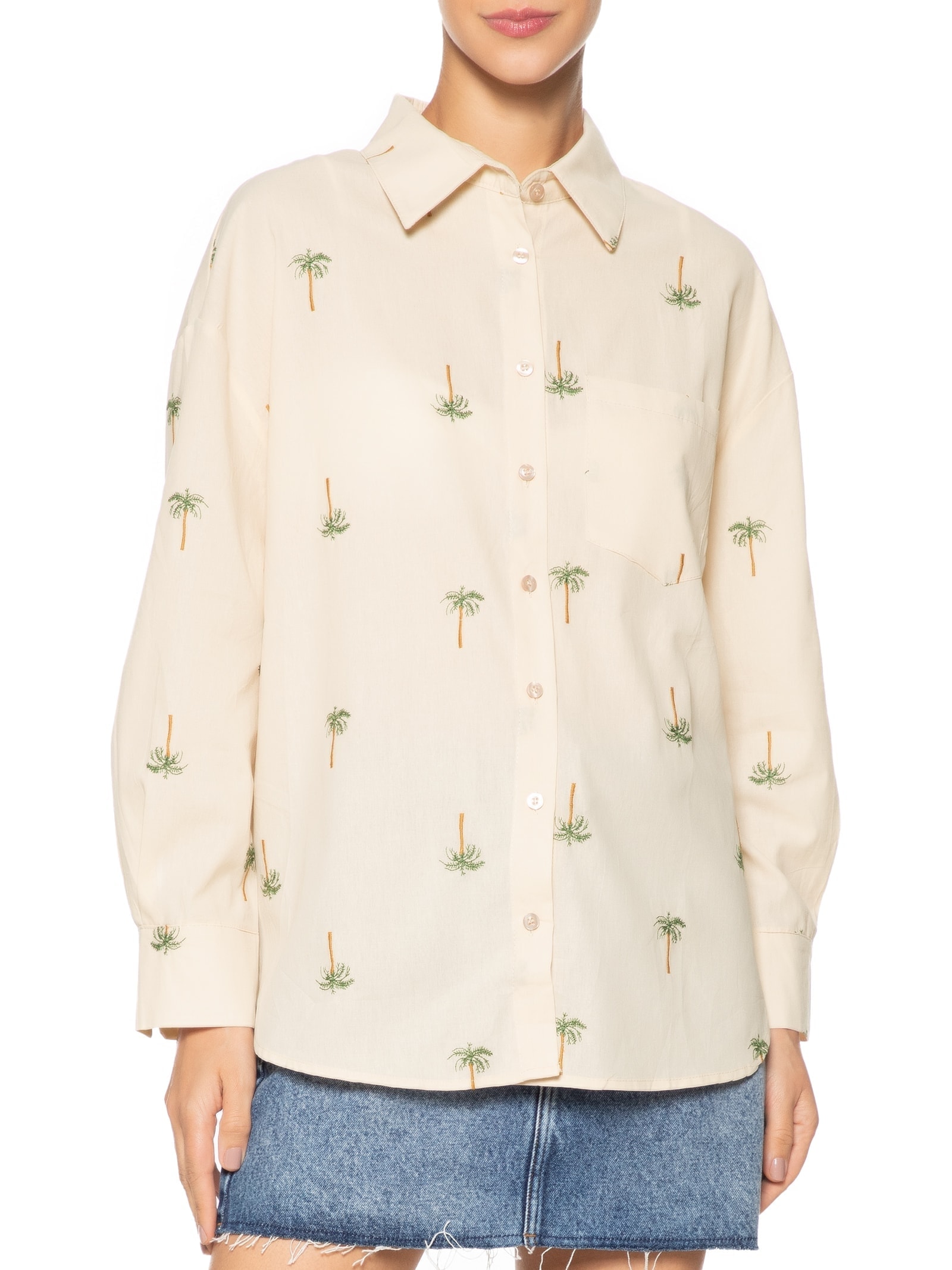 Camisa Feminina Bordada Bege Mktbeach