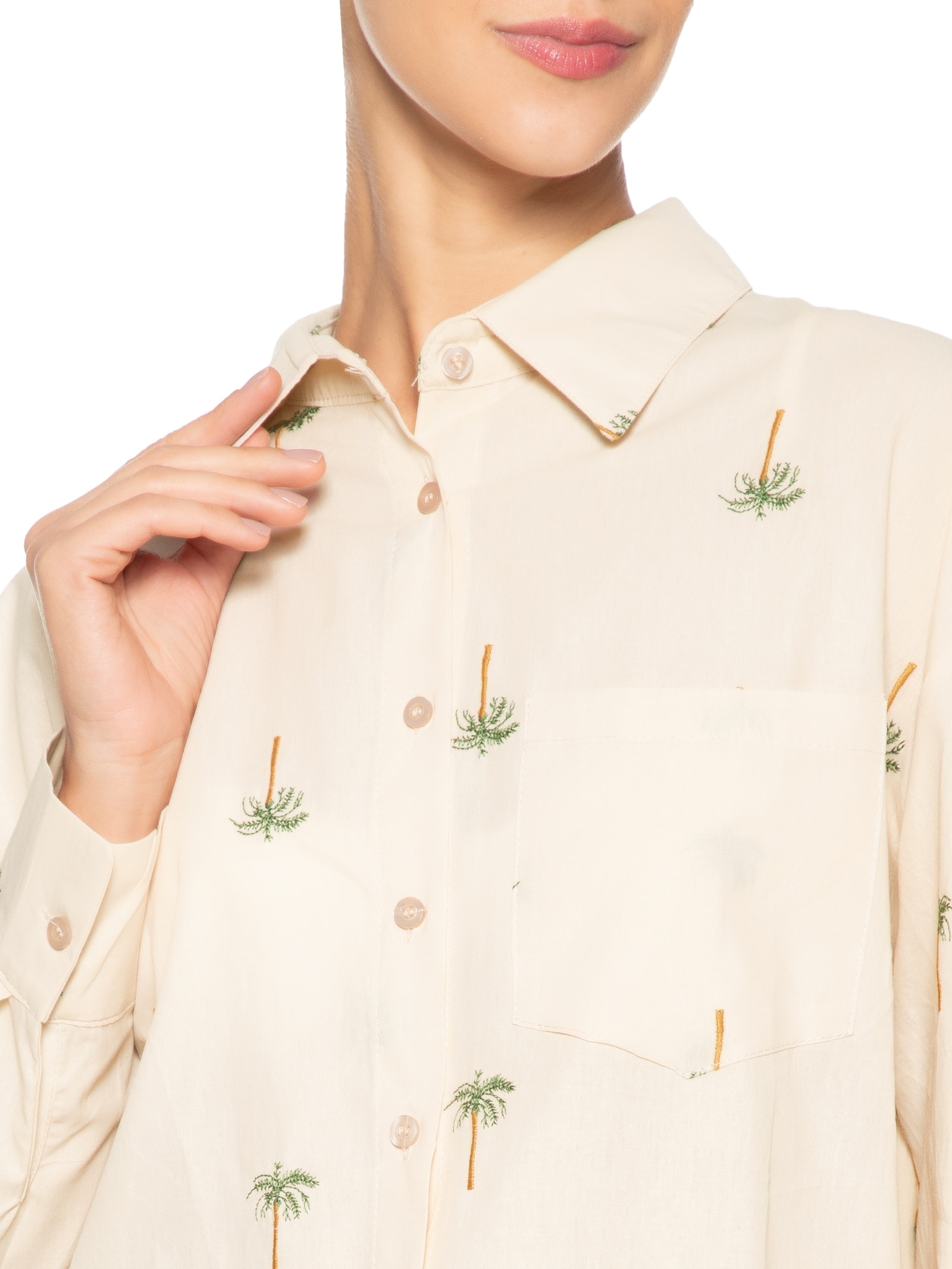 Camisa Feminina Bordada Bege Mktbeach