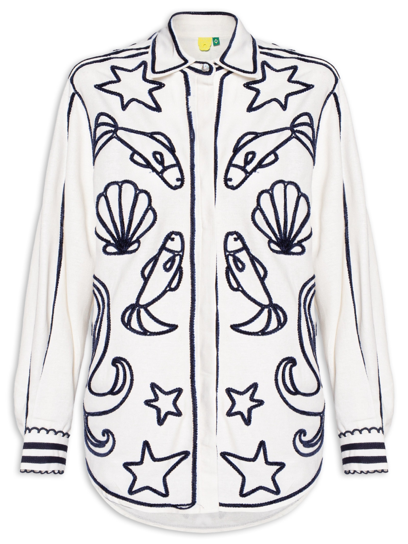 Camisa Feminina Bordada Pescador Branco Farm
