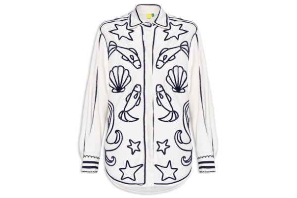 Camisa Feminina Bordada Pescador - Branco