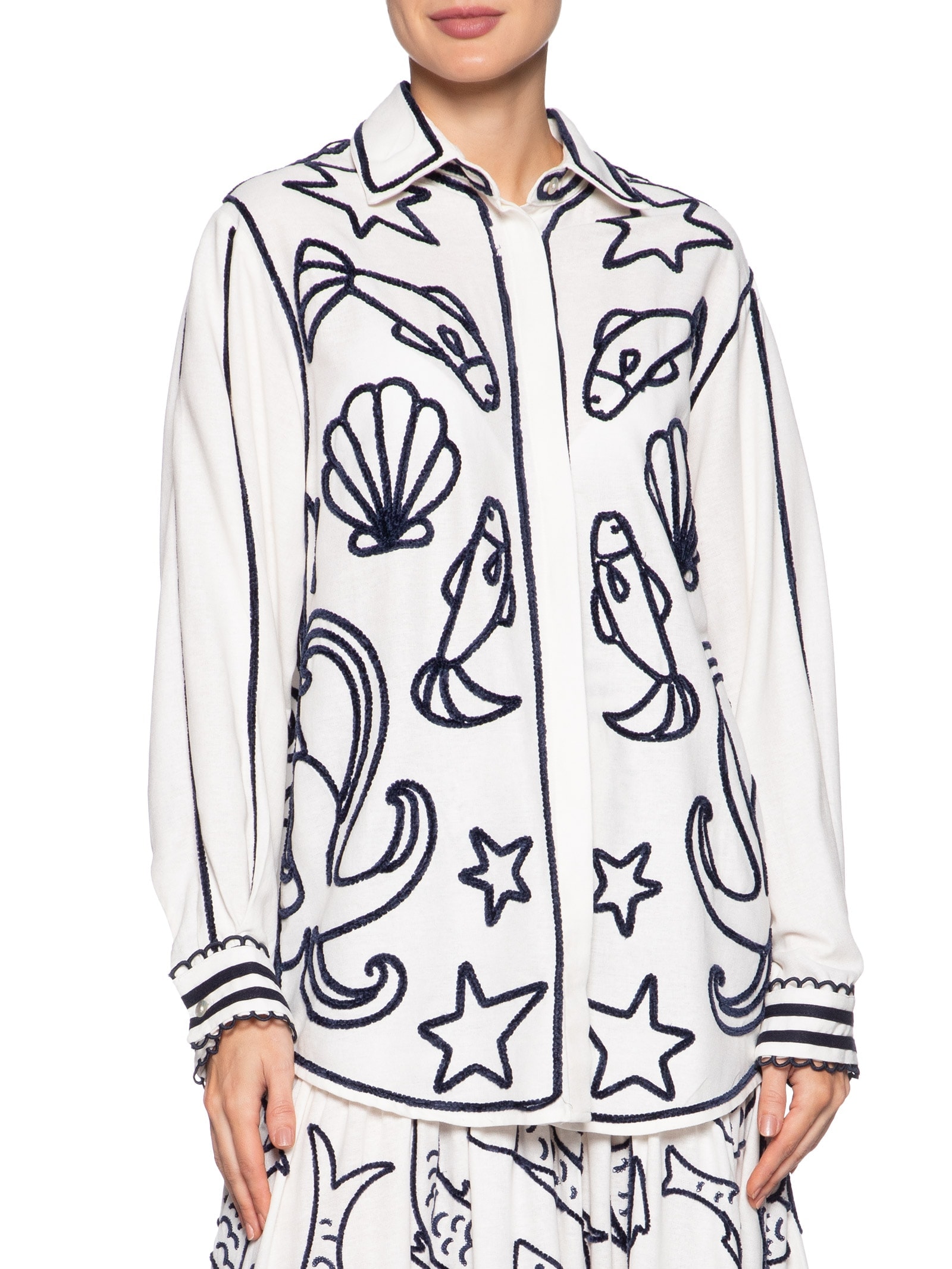 Camisa Feminina Bordada Pescador Branco Farm