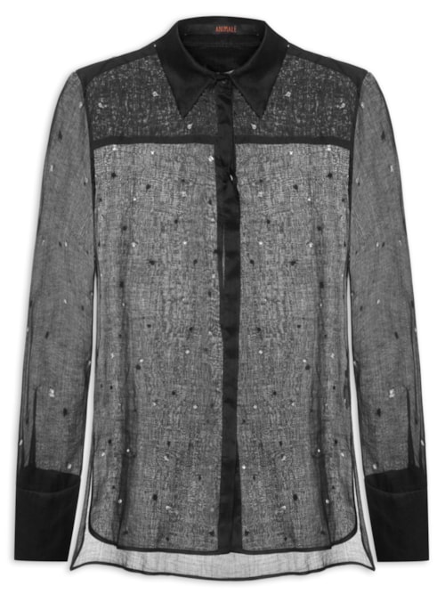 Camisa Feminina Bordado Estela – Preto