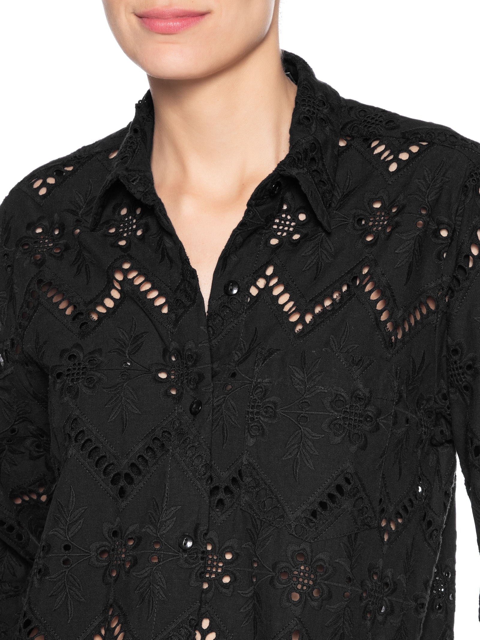 Camisa Feminina Bordado Gale Preto Maria Filó