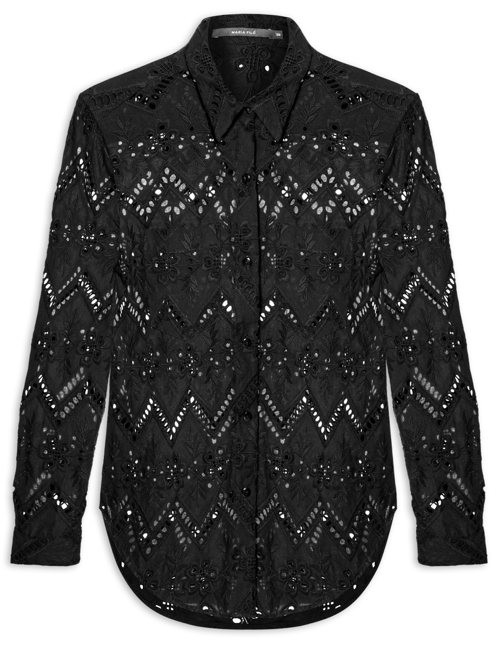 Camisa Feminina Bordado Gale Preto Maria Filó