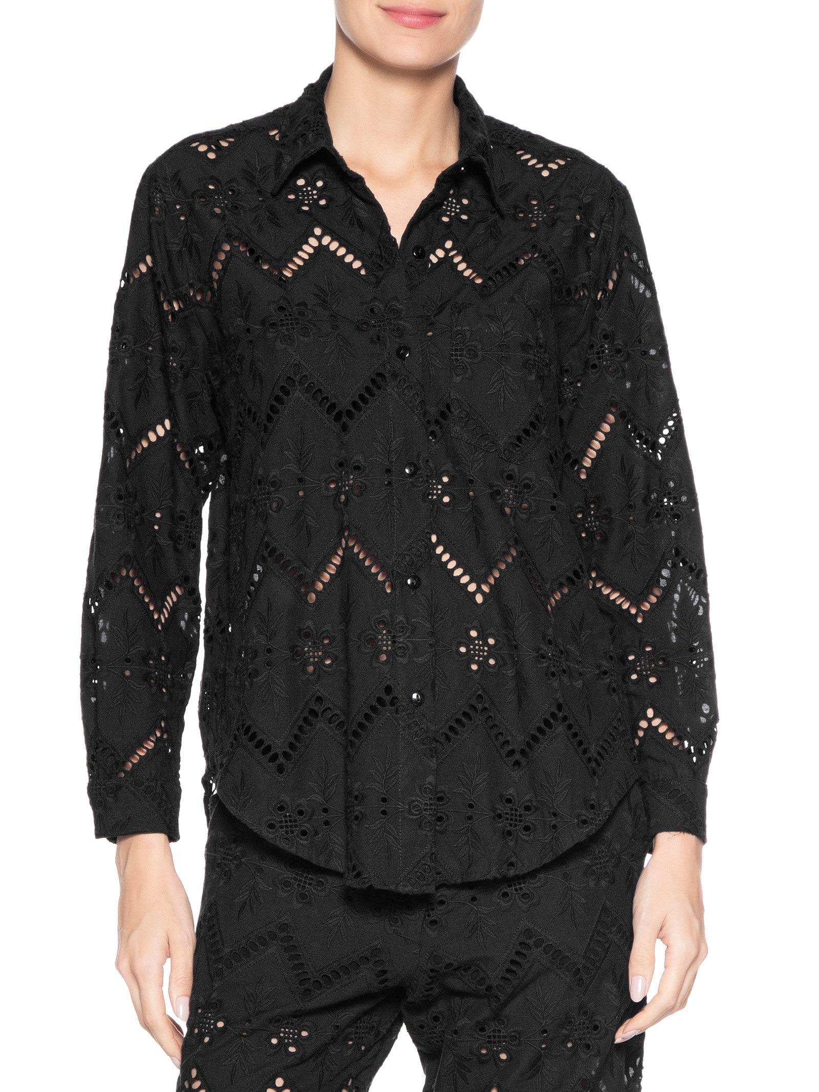 Camisa Feminina Bordado Gale Preto Maria Filó